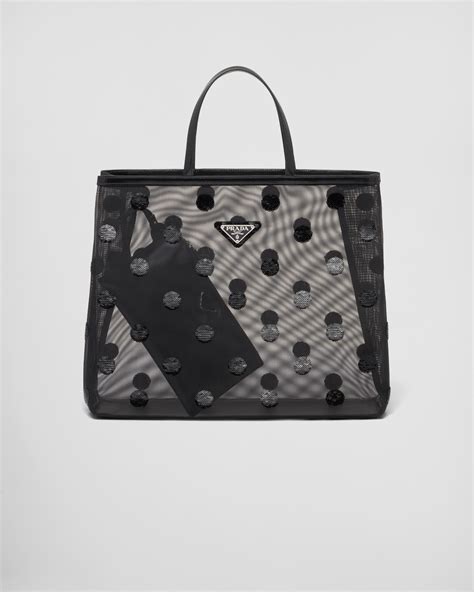 Borsa shopping small in rete a pois Nero .